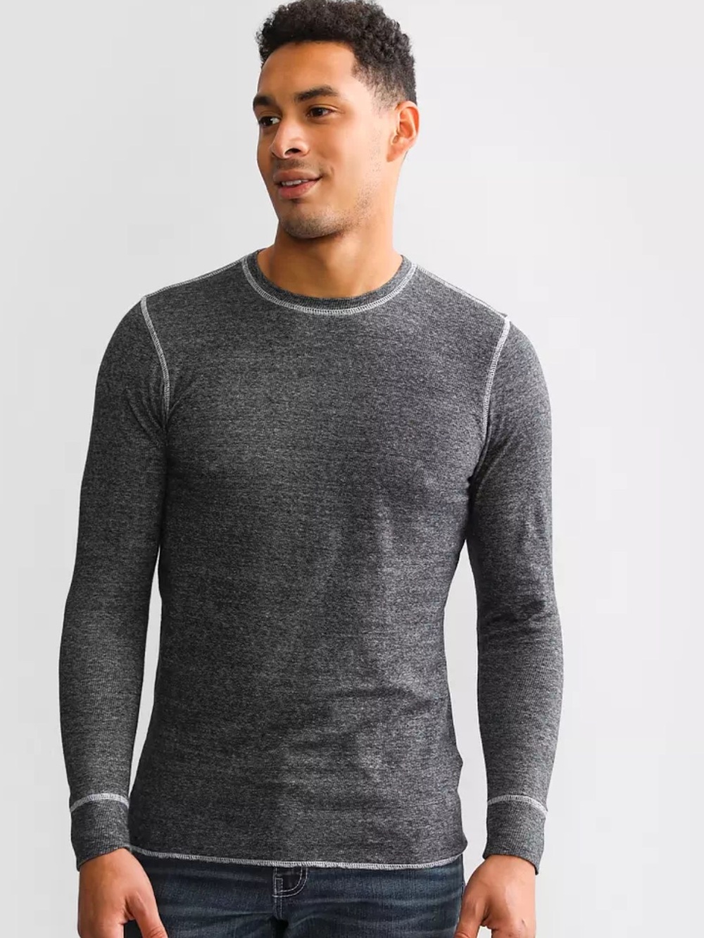7 For All Mankind Thermal Henley Shirt Charcoal Heather Size XL